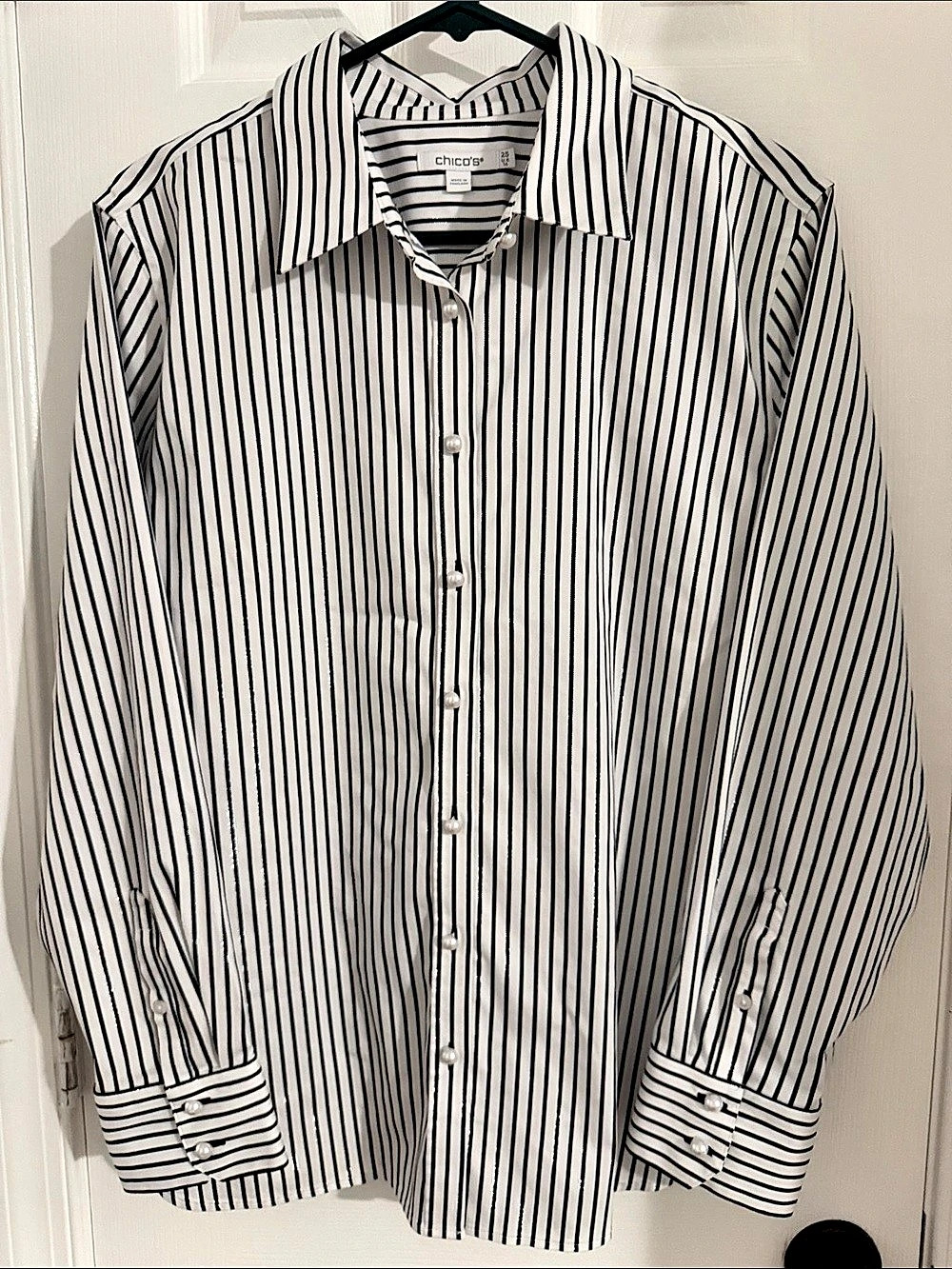Chico's Striped Button Down Top White & Black Size 14 Like New